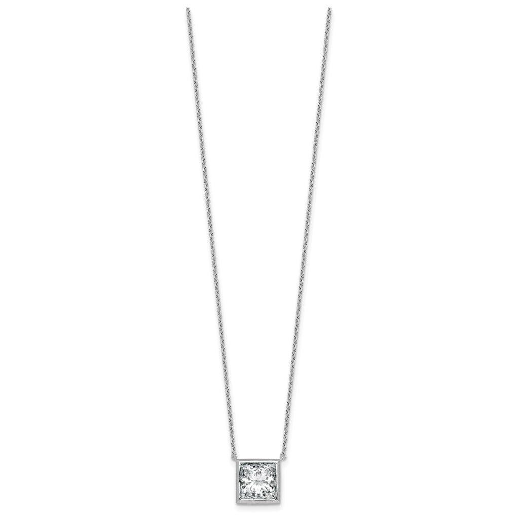 14k White Gold 4 carat Certified Lab Grown Diamond VS+ F+ Princess Complete 18 inch Bezel Set Necklace