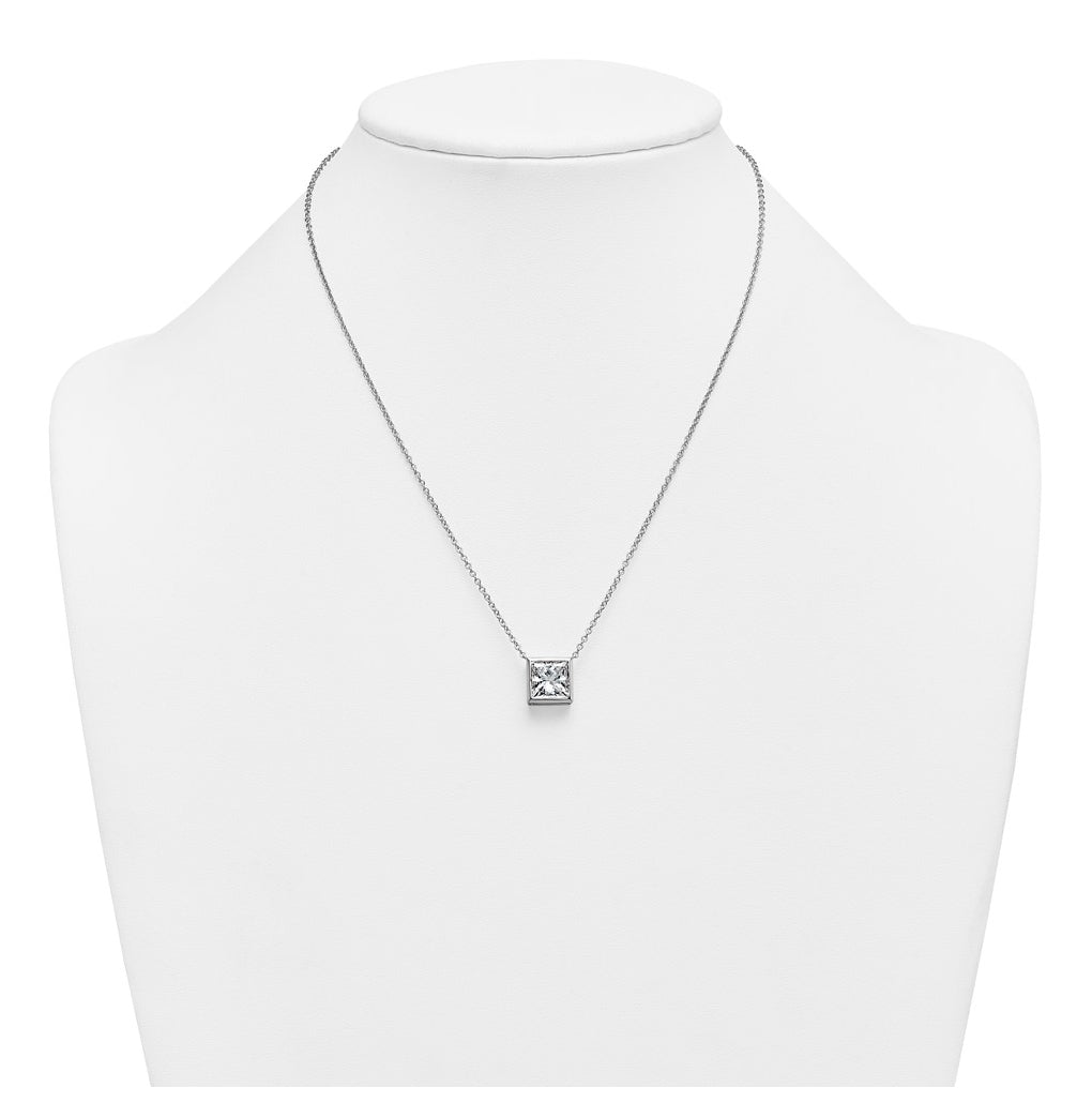 14k White Gold 4 carat Certified Lab Grown Diamond VS+ F+ Princess Complete 18 inch Bezel Set Necklace