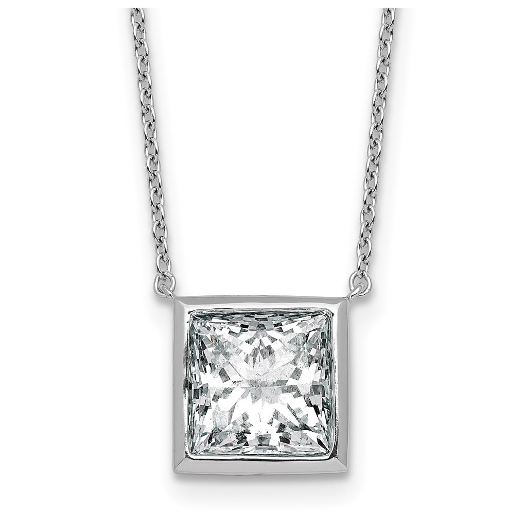 14k White Gold 4 carat Certified Lab Grown Diamond VS+ F+ Princess Complete 18 inch Bezel Set Necklace