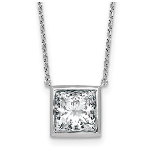 14k White Gold 4 carat Certified Lab Grown Diamond VS+ F+ Princess Complete 18 inch Bezel Set Necklace