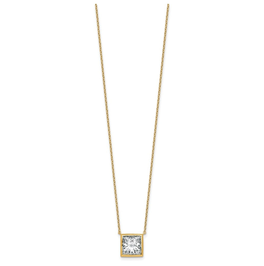 14k Yellow Gold 4 carat Certified Lab Grown Diamond VS+ F+ Princess Complete 18 inch Bezel Set Necklace