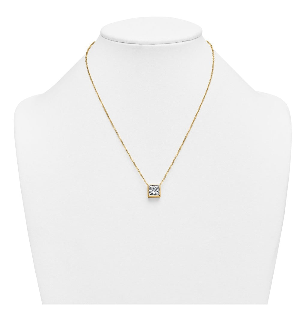 14k Yellow Gold 4 carat Certified Lab Grown Diamond VS+ F+ Princess Complete 18 inch Bezel Set Necklace