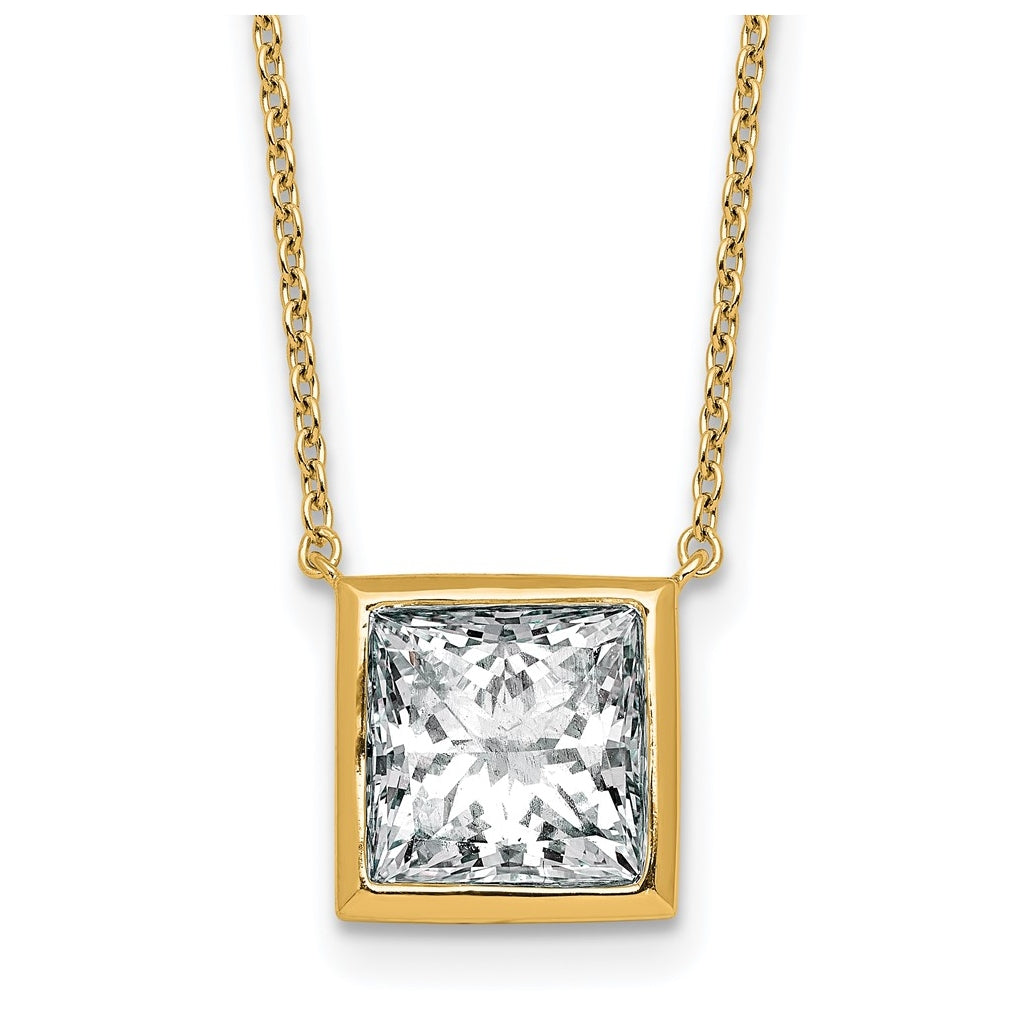 14k Yellow Gold 4 carat Certified Lab Grown Diamond VS+ F+ Princess Complete 18 inch Bezel Set Necklace