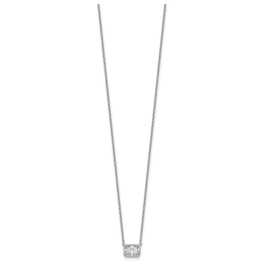 14k White Gold 1 carat Certified Lab Grown Diamond VS+ F+ Radiant East-West Complete 18 inch Bezel Set Necklace
