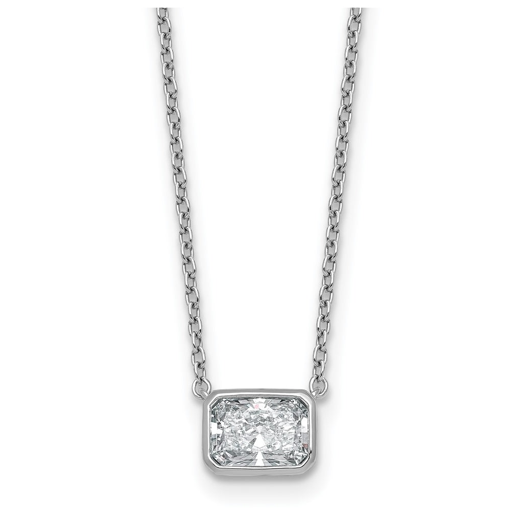 14k White Gold 1 carat Certified Lab Grown Diamond VS+ F+ Radiant East-West Complete 18 inch Bezel Set Necklace