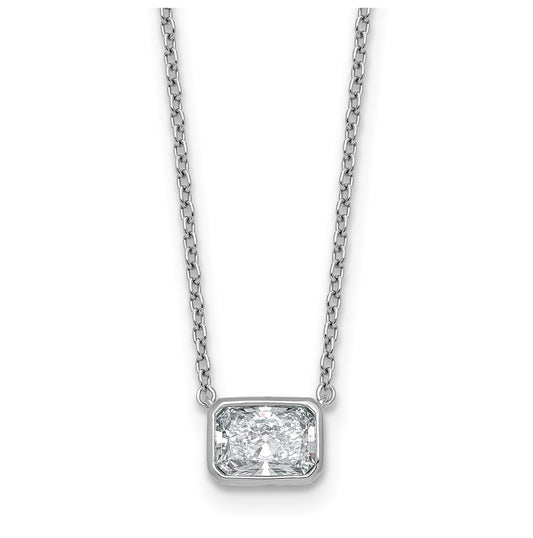 14k White Gold 1 carat Certified Lab Grown Diamond VS+ F+ Radiant East-West Complete 18 inch Bezel Set Necklace