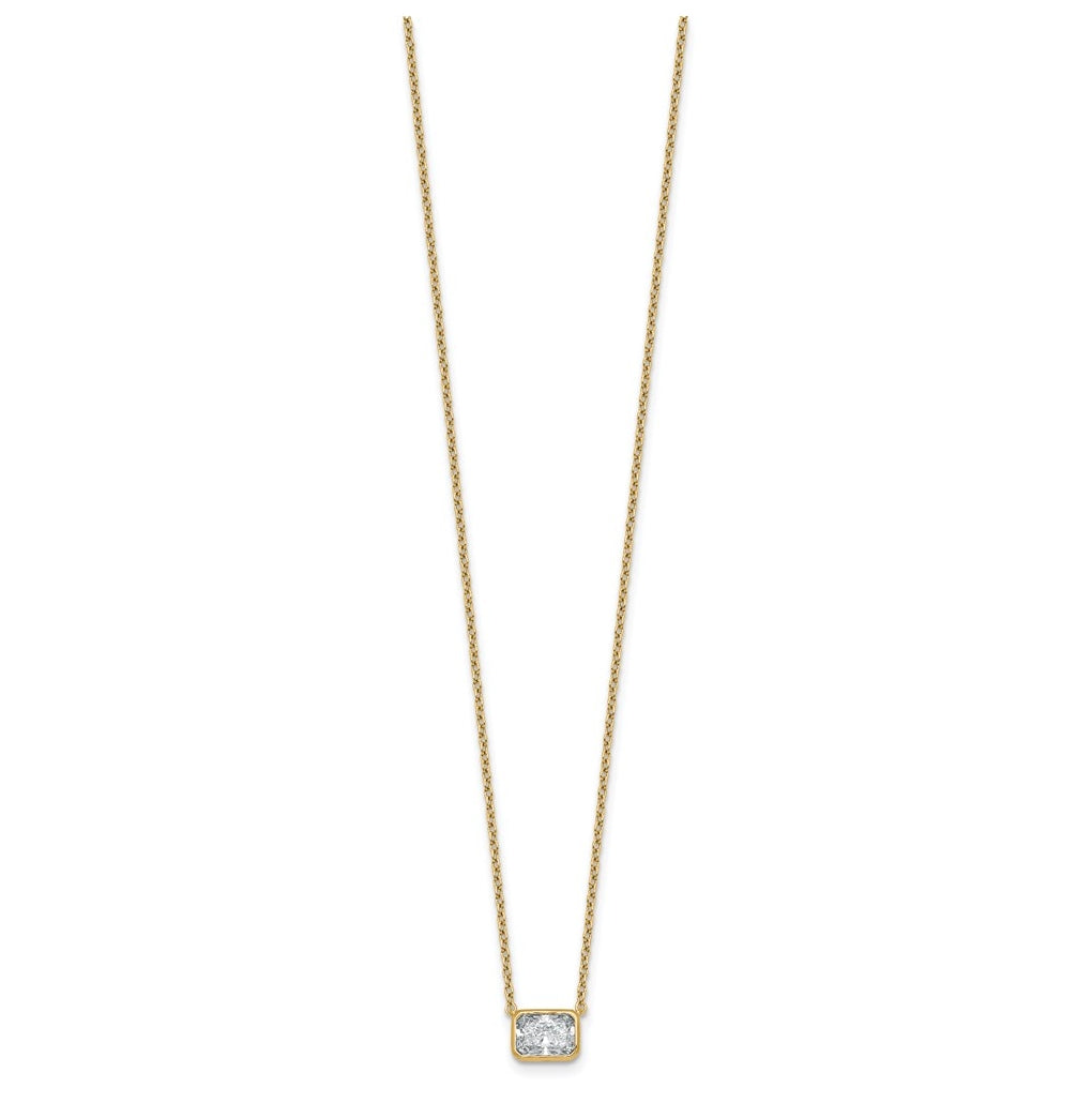 14k Yellow Gold 1 carat Certified Lab Grown Diamond VS+ F+ Radiant East-West Complete 18 inch Bezel Set Necklace