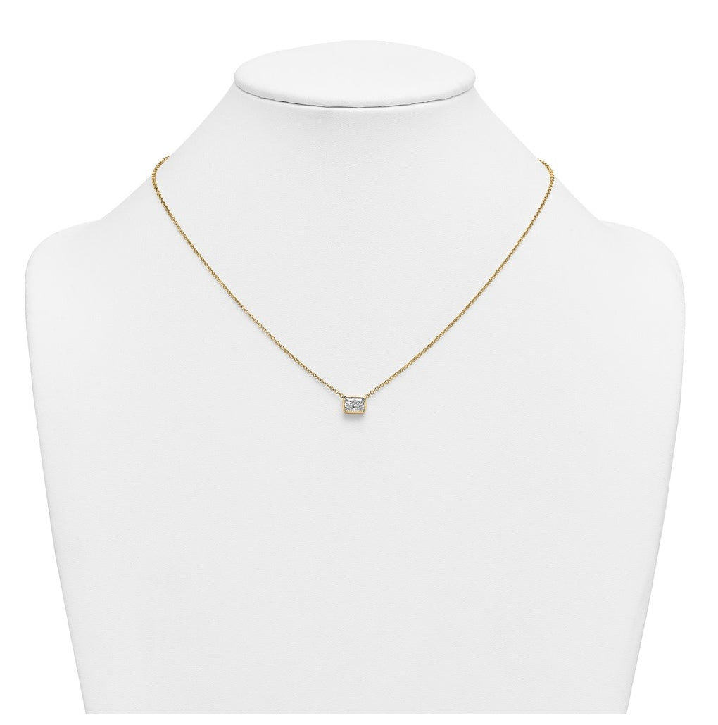 14k Yellow Gold 1 carat Certified Lab Grown Diamond VS+ F+ Radiant East-West Complete 18 inch Bezel Set Necklace