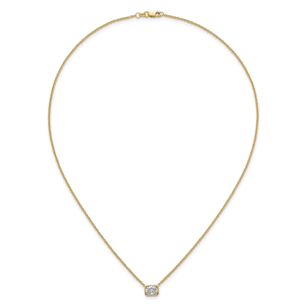 14k Yellow Gold 1 carat Certified Lab Grown Diamond VS+ F+ Radiant East-West Complete 18 inch Bezel Set Necklace