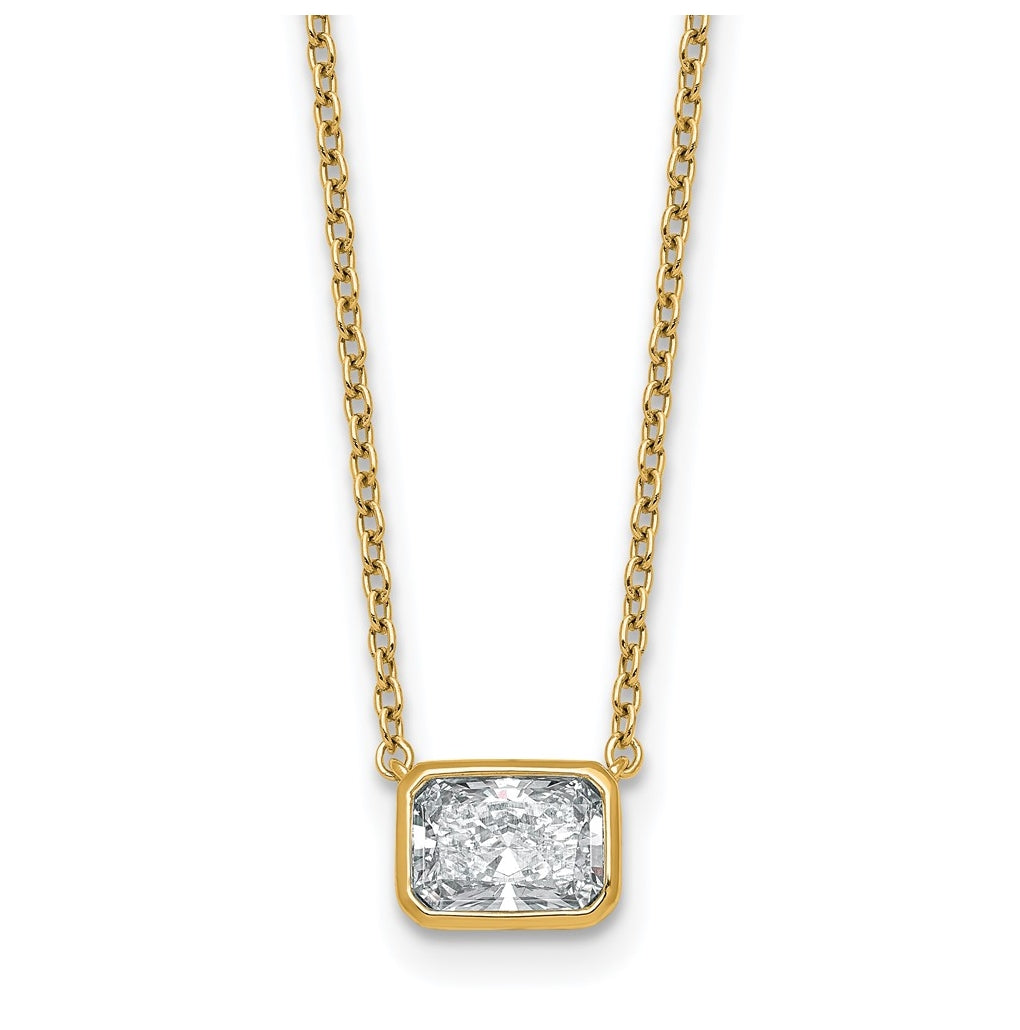 14k Yellow Gold 1 carat Certified Lab Grown Diamond VS+ F+ Radiant East-West Complete 18 inch Bezel Set Necklace
