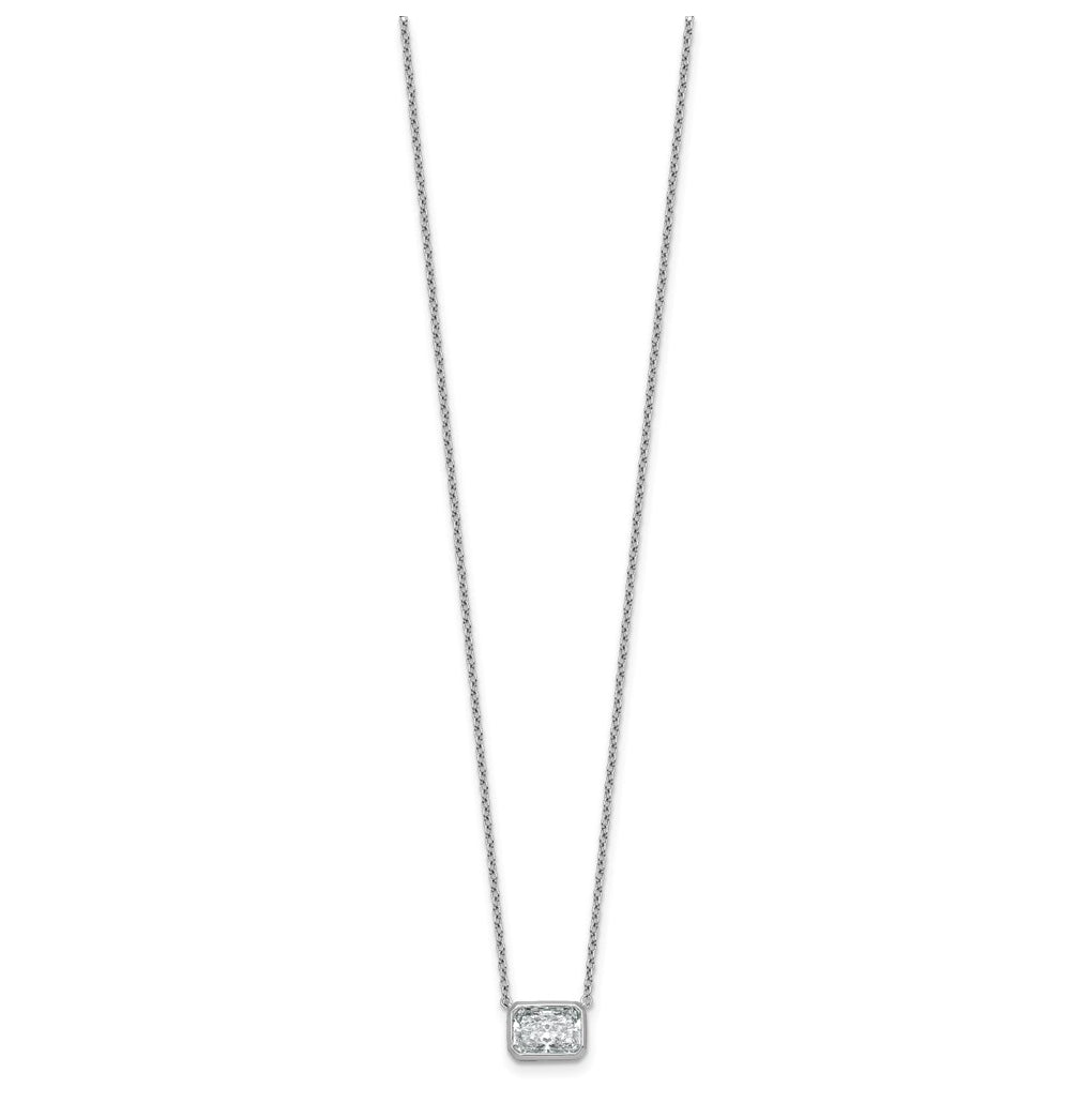 14k White Gold 1 1/2 carat Certified Lab Grown Diamond VS+ F+ Radiant East-West Complete 18 inch Bezel Set Necklace