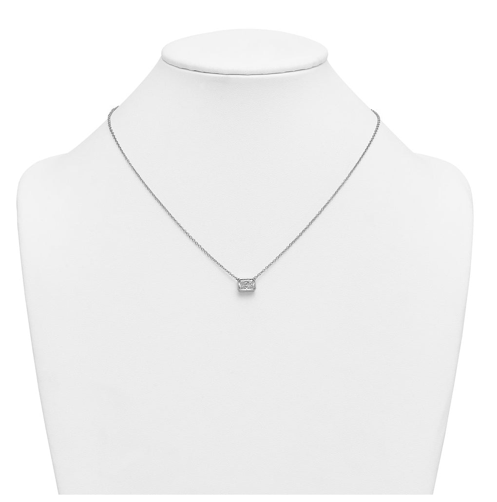 14k White Gold 1 1/2 carat Certified Lab Grown Diamond VS+ F+ Radiant East-West Complete 18 inch Bezel Set Necklace