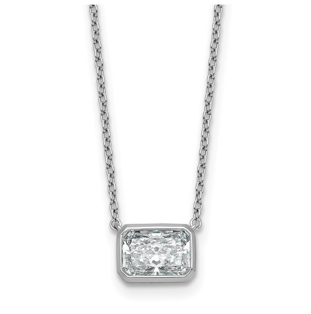 14k White Gold 1 1/2 carat Certified Lab Grown Diamond VS+ F+ Radiant East-West Complete 18 inch Bezel Set Necklace