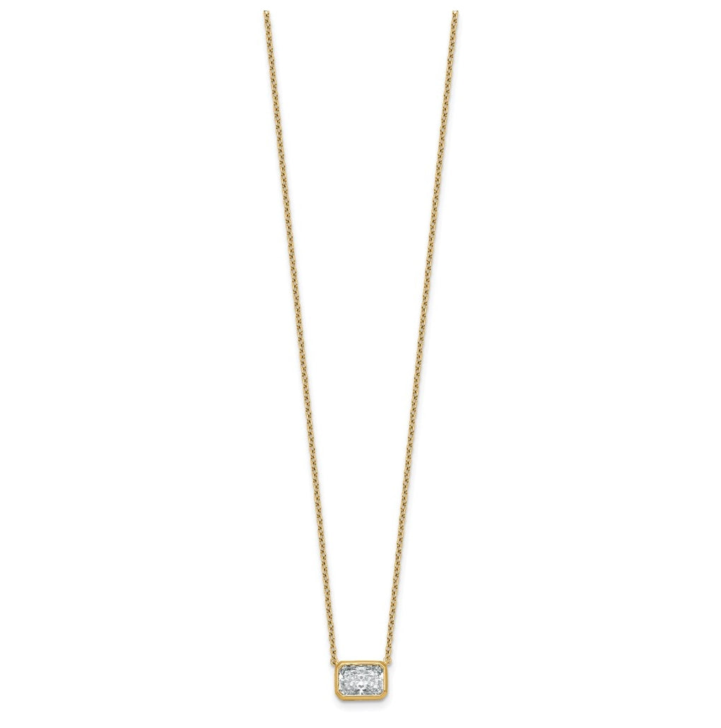 14k Yellow Gold 1 1/2 carat Certified Lab Grown Diamond VS+ F+ Radiant East-West Complete 18 inch Bezel Set Necklace