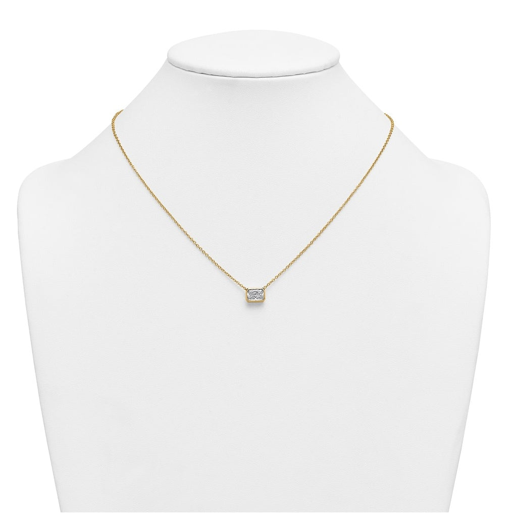 14k Yellow Gold 1 1/2 carat Certified Lab Grown Diamond VS+ F+ Radiant East-West Complete 18 inch Bezel Set Necklace