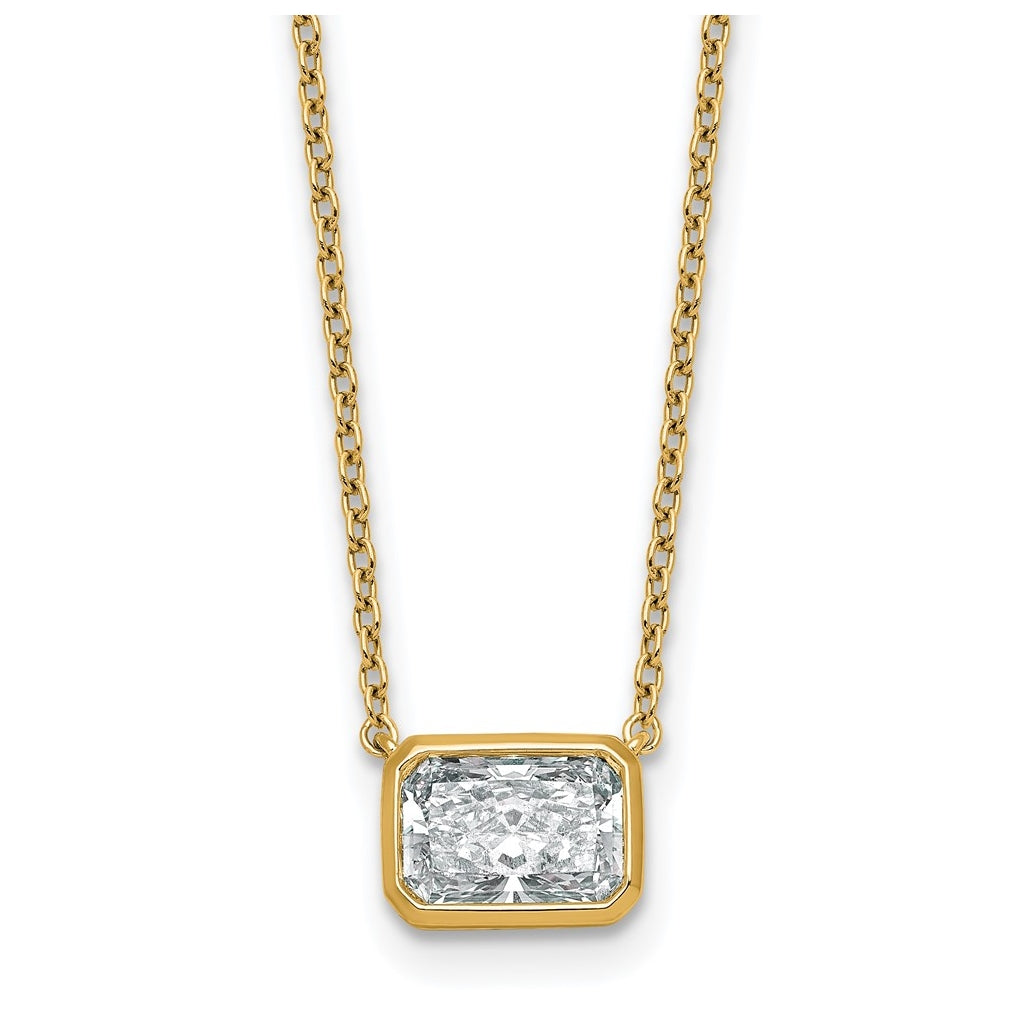 14k Yellow Gold 1 1/2 carat Certified Lab Grown Diamond VS+ F+ Radiant East-West Complete 18 inch Bezel Set Necklace