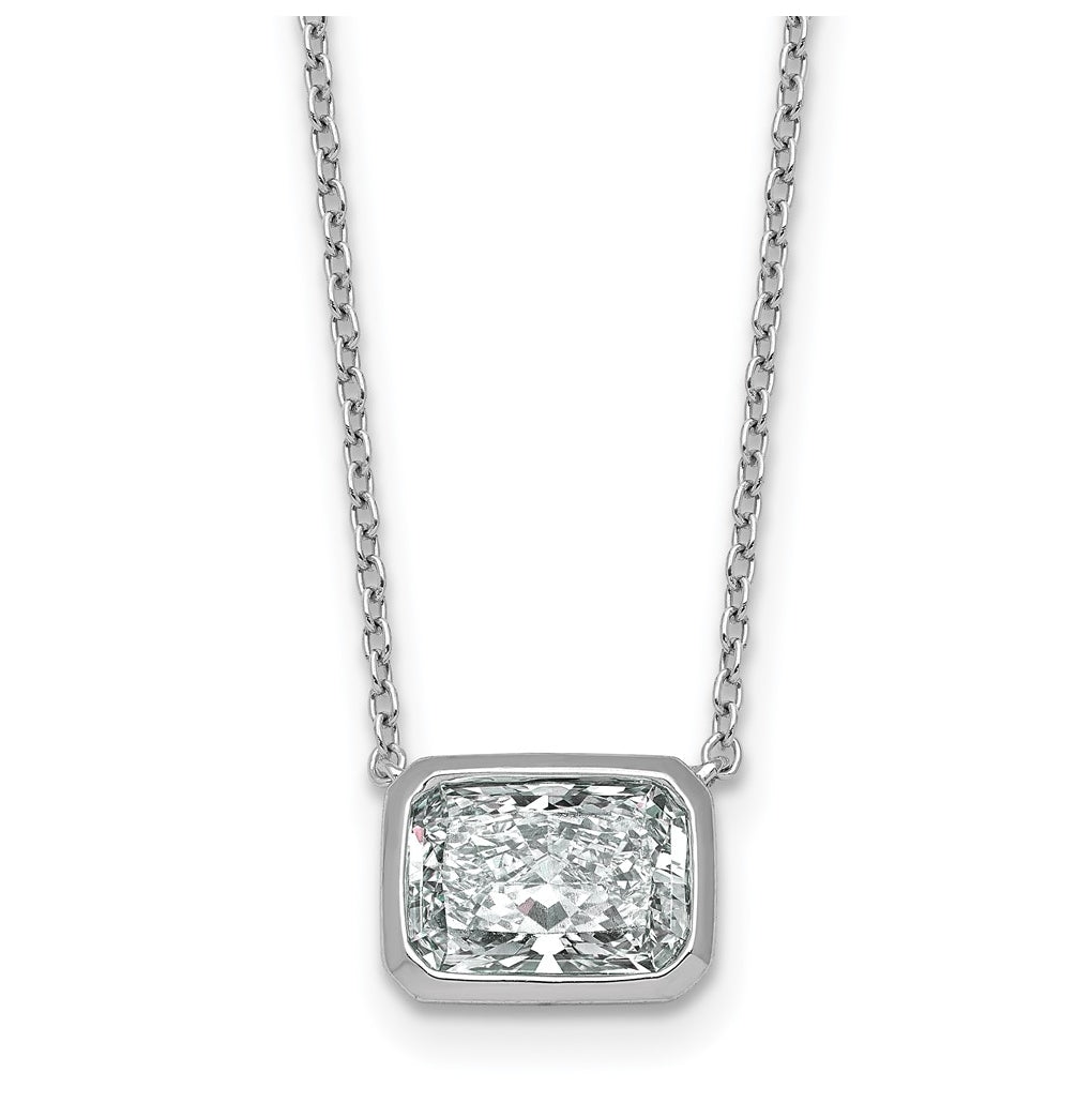 14k White Gold 2 carat Certified Lab Grown Diamond VS+ F+ Radiant East-West Complete 18 inch Bezel Set Necklace