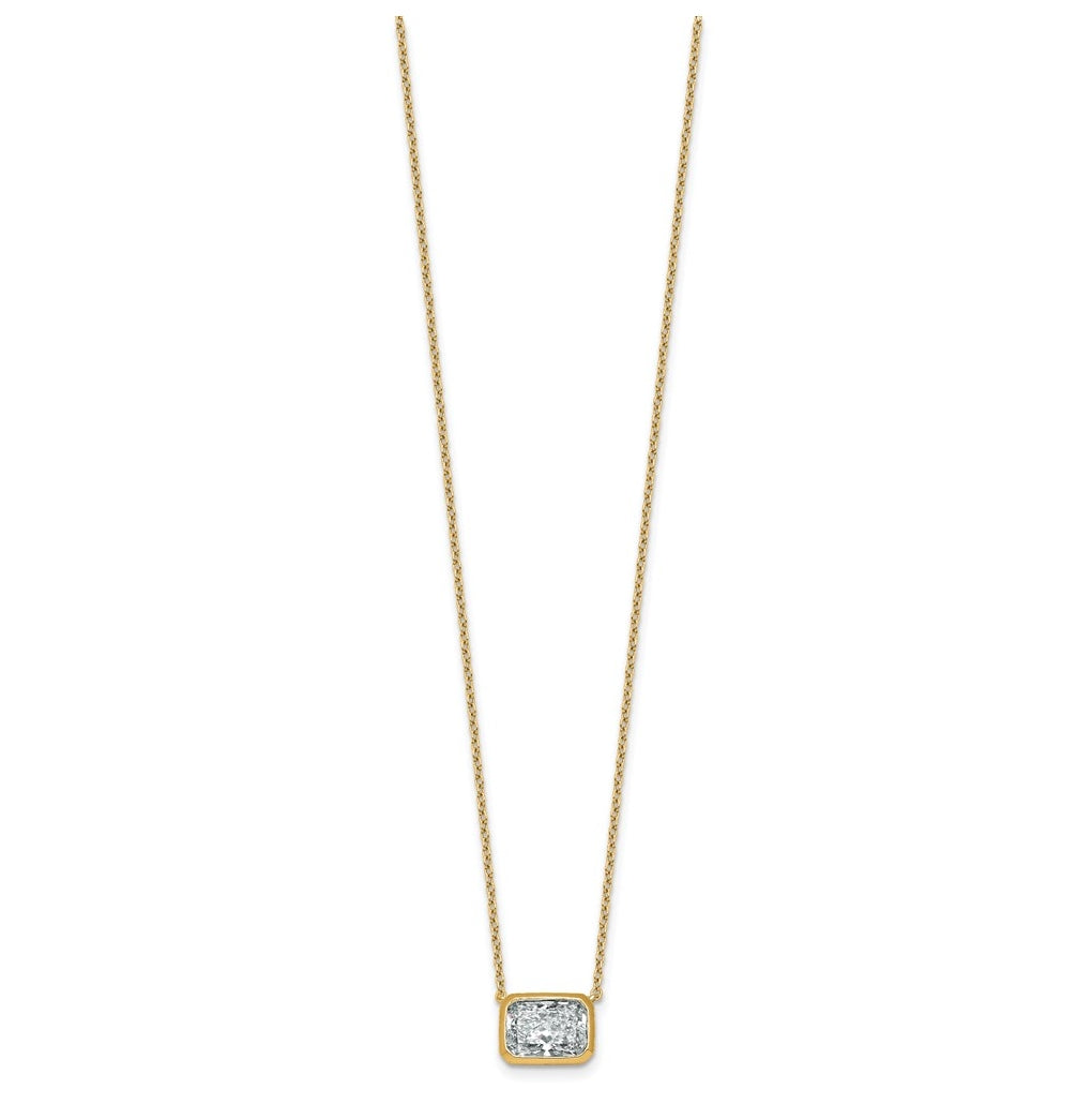 14k Yellow Gold 2 carat Certified Lab Grown Diamond VS+ F+ Radiant East-West Complete 18 inch Bezel Set Necklace