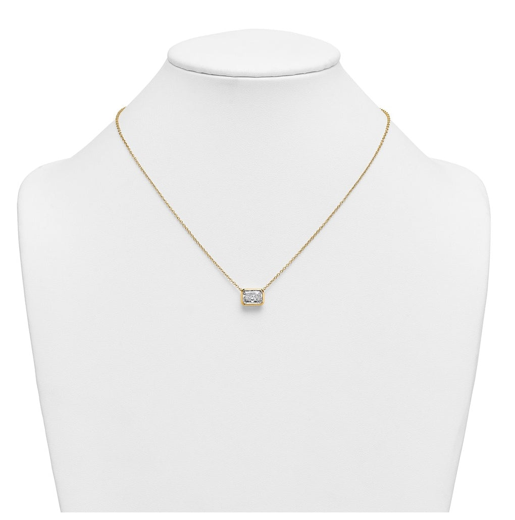 14k Yellow Gold 2 carat Certified Lab Grown Diamond VS+ F+ Radiant East-West Complete 18 inch Bezel Set Necklace