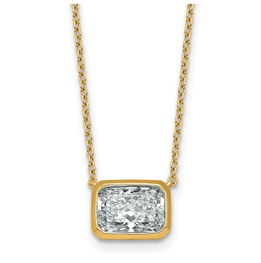 14k Yellow Gold 2 carat Certified Lab Grown Diamond VS+ F+ Radiant East-West Complete 18 inch Bezel Set Necklace