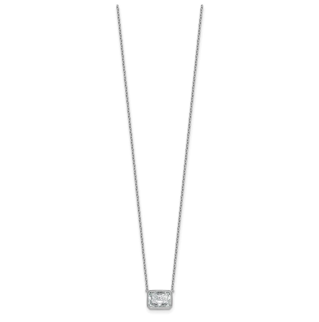 14k White Gold 2 1/2 carat Certified Lab Grown Diamond VS+ F+ Radiant East-West Complete 18 inch Bezel Set Necklace