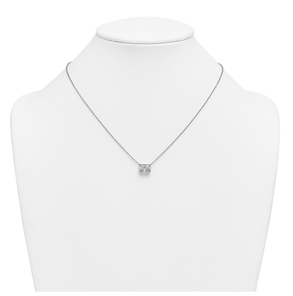 14k White Gold 2 1/2 carat Certified Lab Grown Diamond VS+ F+ Radiant East-West Complete 18 inch Bezel Set Necklace
