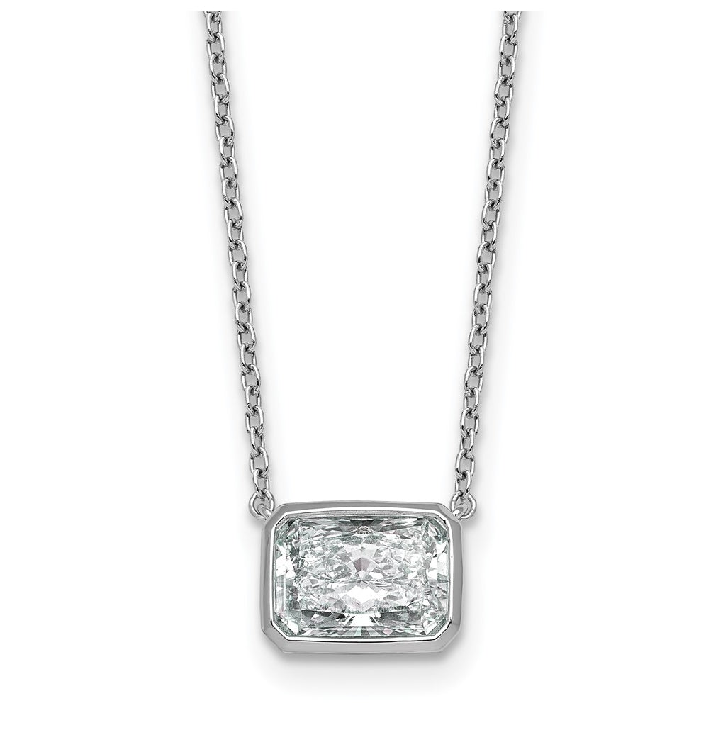 14k White Gold 2 1/2 carat Certified Lab Grown Diamond VS+ F+ Radiant East-West Complete 18 inch Bezel Set Necklace