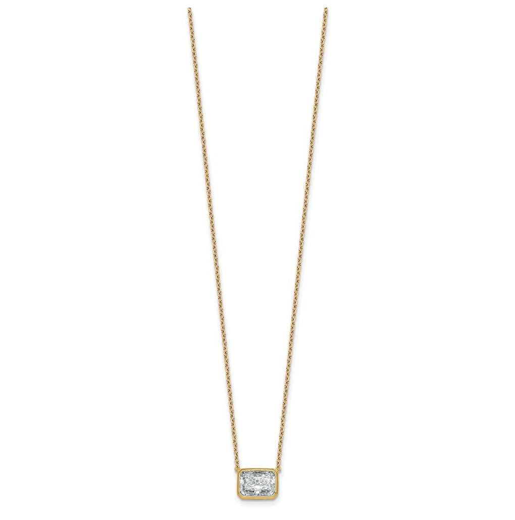 14k Yellow Gold 2 1/2 carat Certified Lab Grown Diamond VS+ F+ Radiant East-West Complete 18 inch Bezel Set Necklace