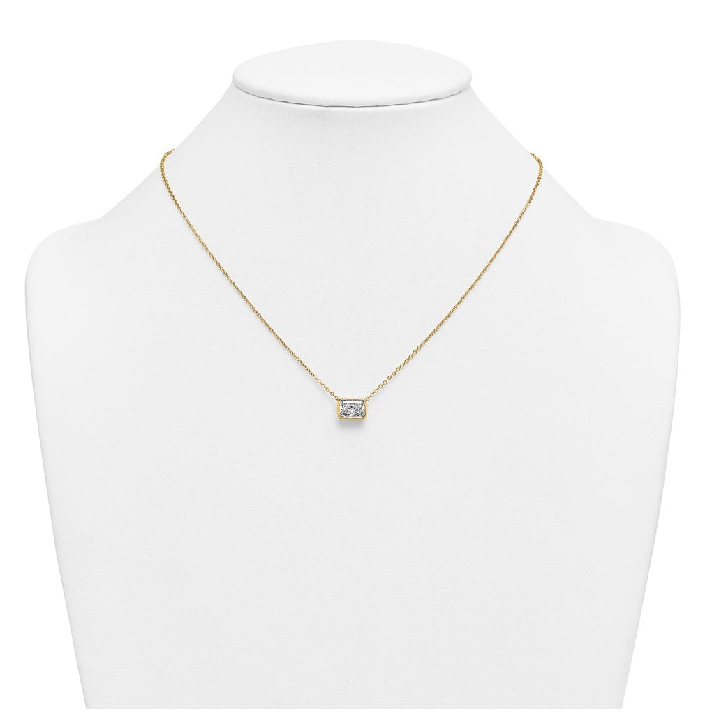 14k Yellow Gold 2 1/2 carat Certified Lab Grown Diamond VS+ F+ Radiant East-West Complete 18 inch Bezel Set Necklace