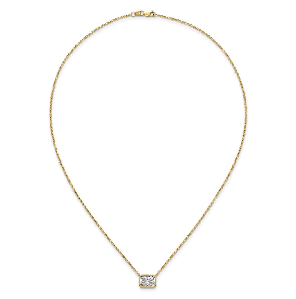 14k Yellow Gold 2 1/2 carat Certified Lab Grown Diamond VS+ F+ Radiant East-West Complete 18 inch Bezel Set Necklace