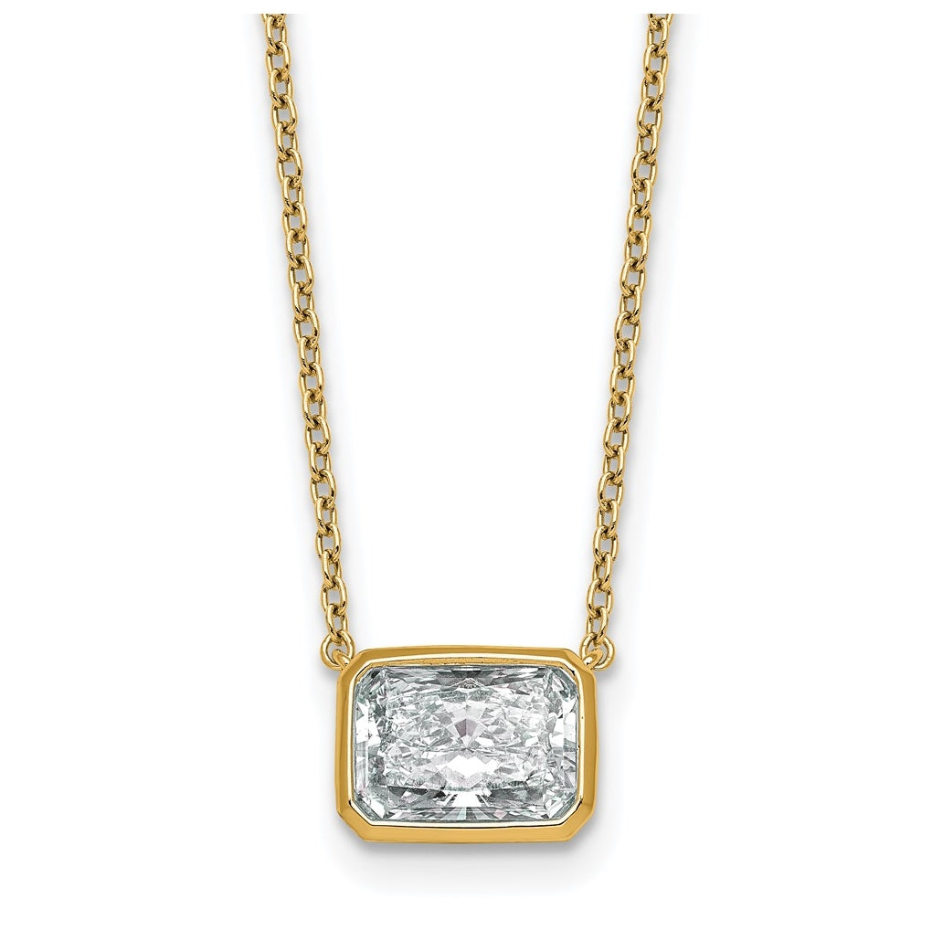 14k Yellow Gold 2 1/2 carat Certified Lab Grown Diamond VS+ F+ Radiant East-West Complete 18 inch Bezel Set Necklace