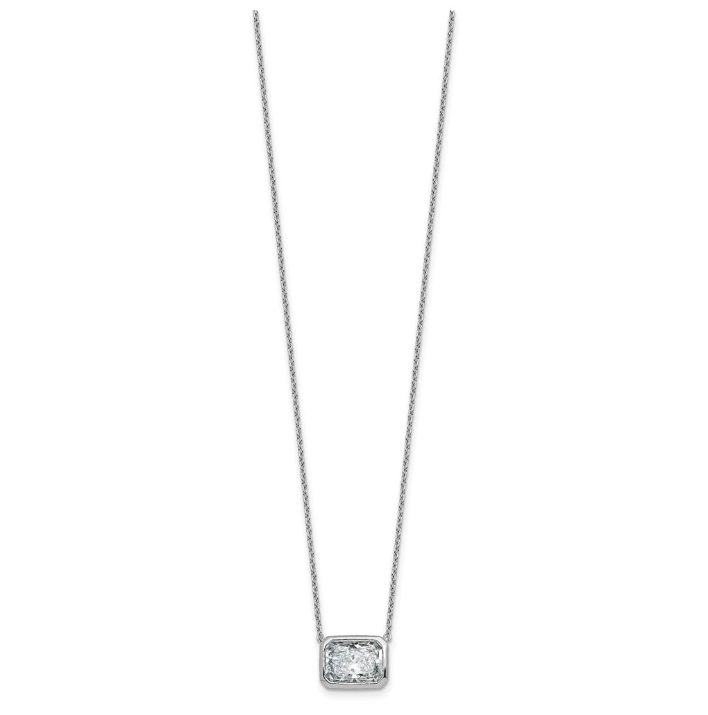 14k White Gold 3 carat Certified Lab Grown Diamond VS+ F+ Radiant East-West Complete 18 inch Bezel Set Necklace