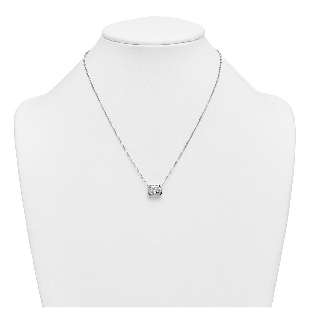 14k White Gold 3 carat Certified Lab Grown Diamond VS+ F+ Radiant East-West Complete 18 inch Bezel Set Necklace