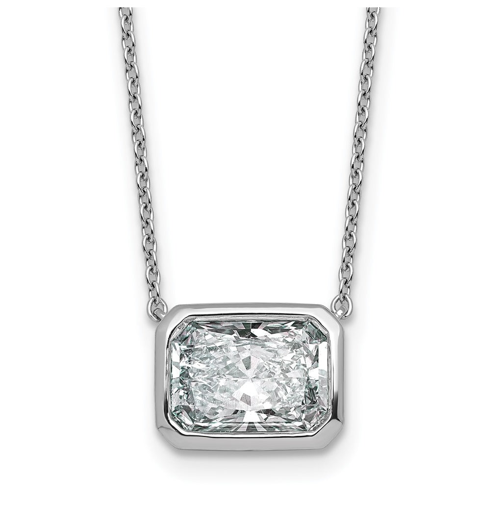 14k White Gold 3 carat Certified Lab Grown Diamond VS+ F+ Radiant East-West Complete 18 inch Bezel Set Necklace