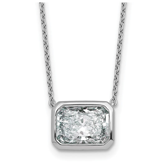 14k White Gold 3 carat Certified Lab Grown Diamond VS+ F+ Radiant East-West Complete 18 inch Bezel Set Necklace