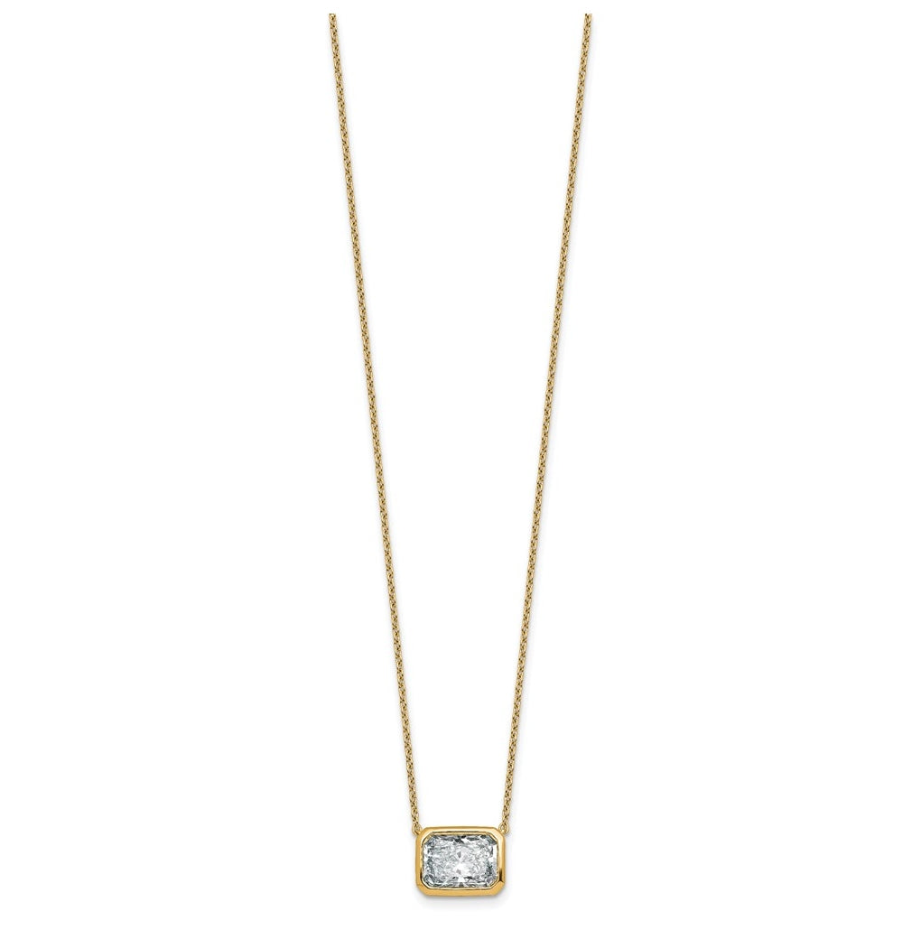 14k Yellow Gold 3 carat Certified Lab Grown Diamond VS+ F+ Radiant East-West Complete 18 inch Bezel Set Necklace