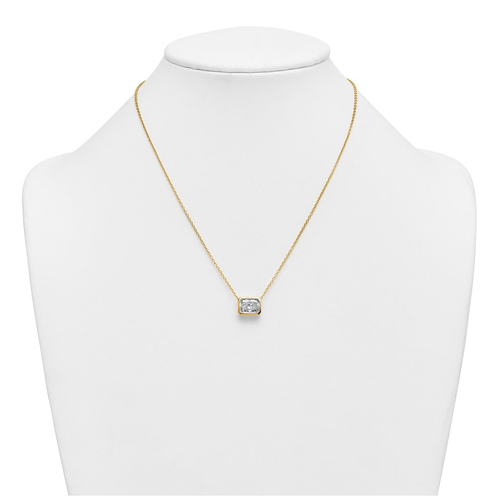 14k Yellow Gold 3 carat Certified Lab Grown Diamond VS+ F+ Radiant East-West Complete 18 inch Bezel Set Necklace