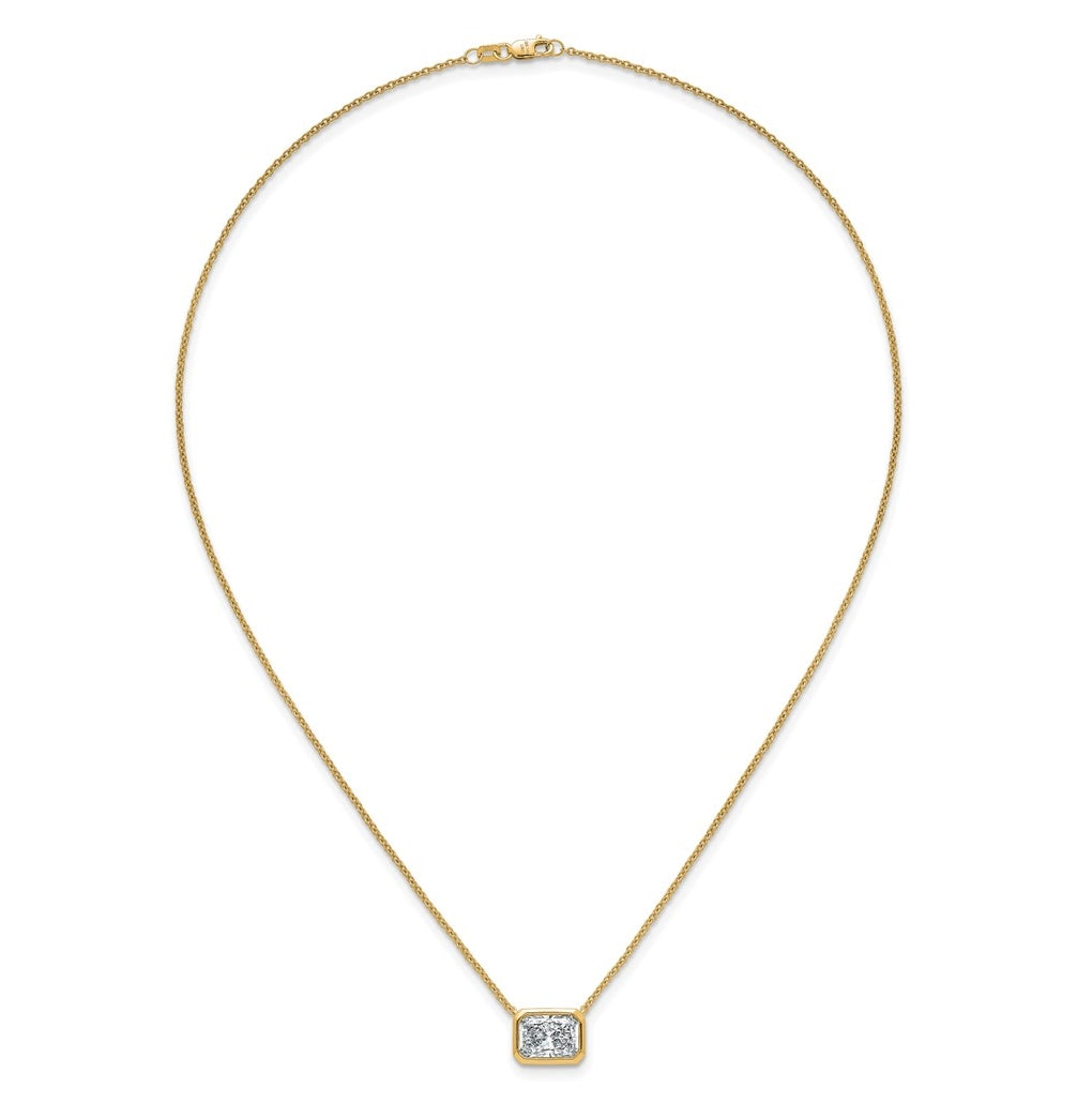 14k Yellow Gold 3 carat Certified Lab Grown Diamond VS+ F+ Radiant East-West Complete 18 inch Bezel Set Necklace