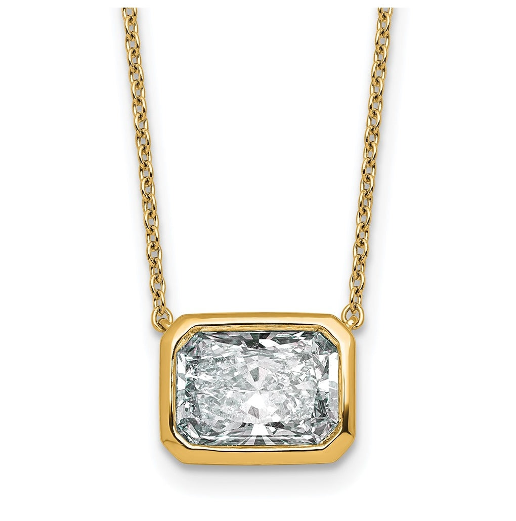 14k Yellow Gold 3 carat Certified Lab Grown Diamond VS+ F+ Radiant East-West Complete 18 inch Bezel Set Necklace