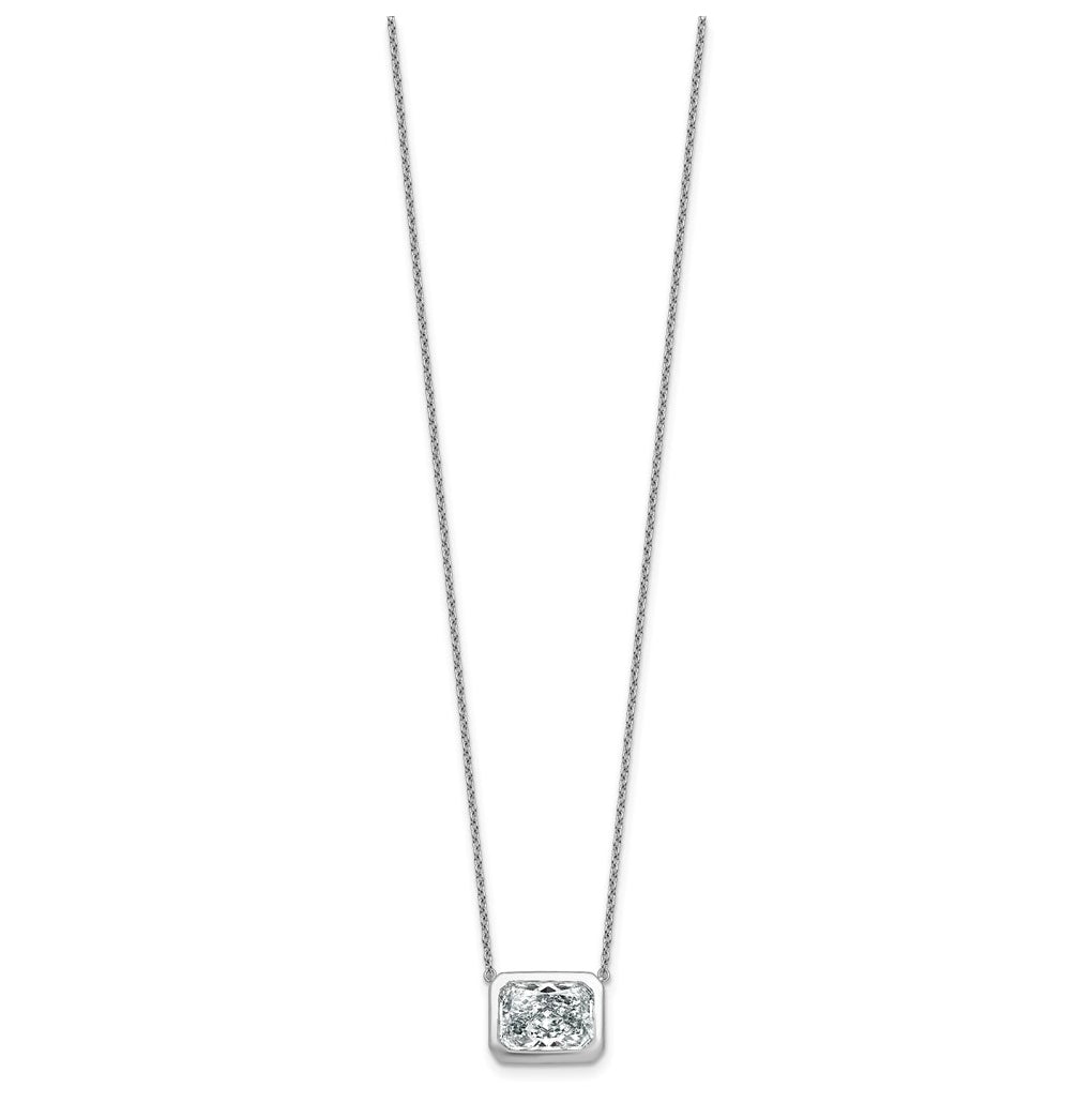 14k White Gold 4 carat Certified Lab Grown Diamond VS+ F+ Radiant East-West Complete 18 inch Bezel Set Necklace