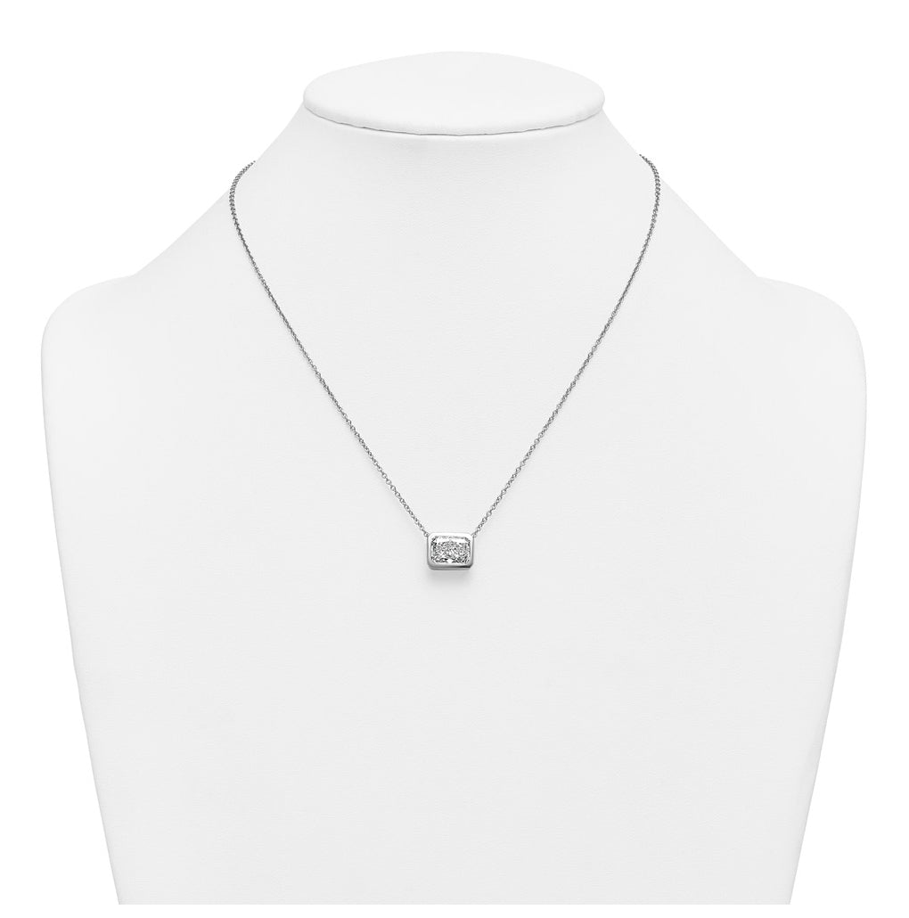 14k White Gold 4 carat Certified Lab Grown Diamond VS+ F+ Radiant East-West Complete 18 inch Bezel Set Necklace