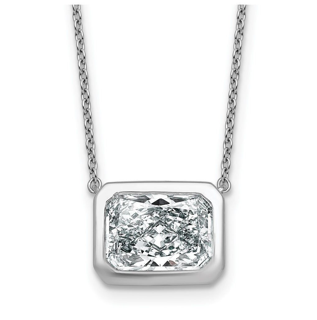 14k White Gold 4 carat Certified Lab Grown Diamond VS+ F+ Radiant East-West Complete 18 inch Bezel Set Necklace