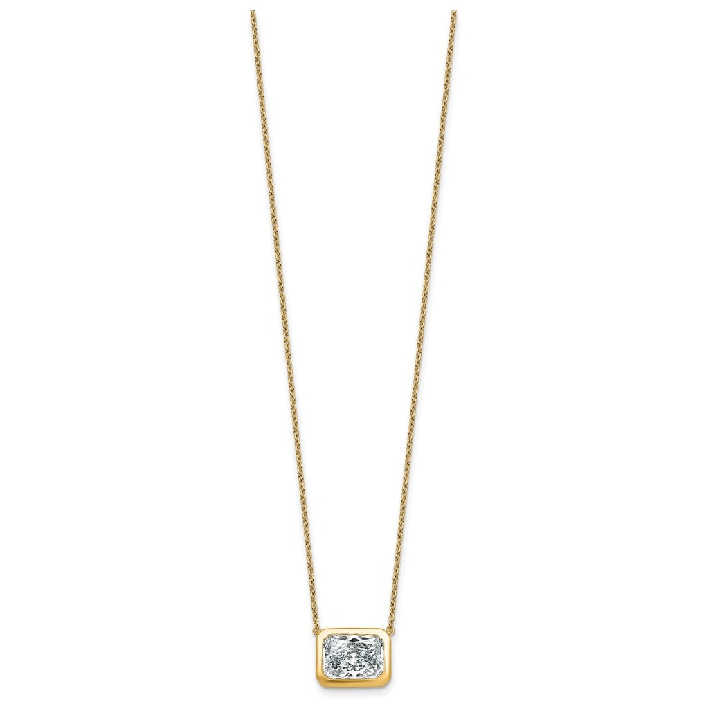 14k Yellow Gold 4 carat Certified Lab Grown Diamond VS+ F+ Radiant East-West Complete 18 inch Bezel Set Necklace