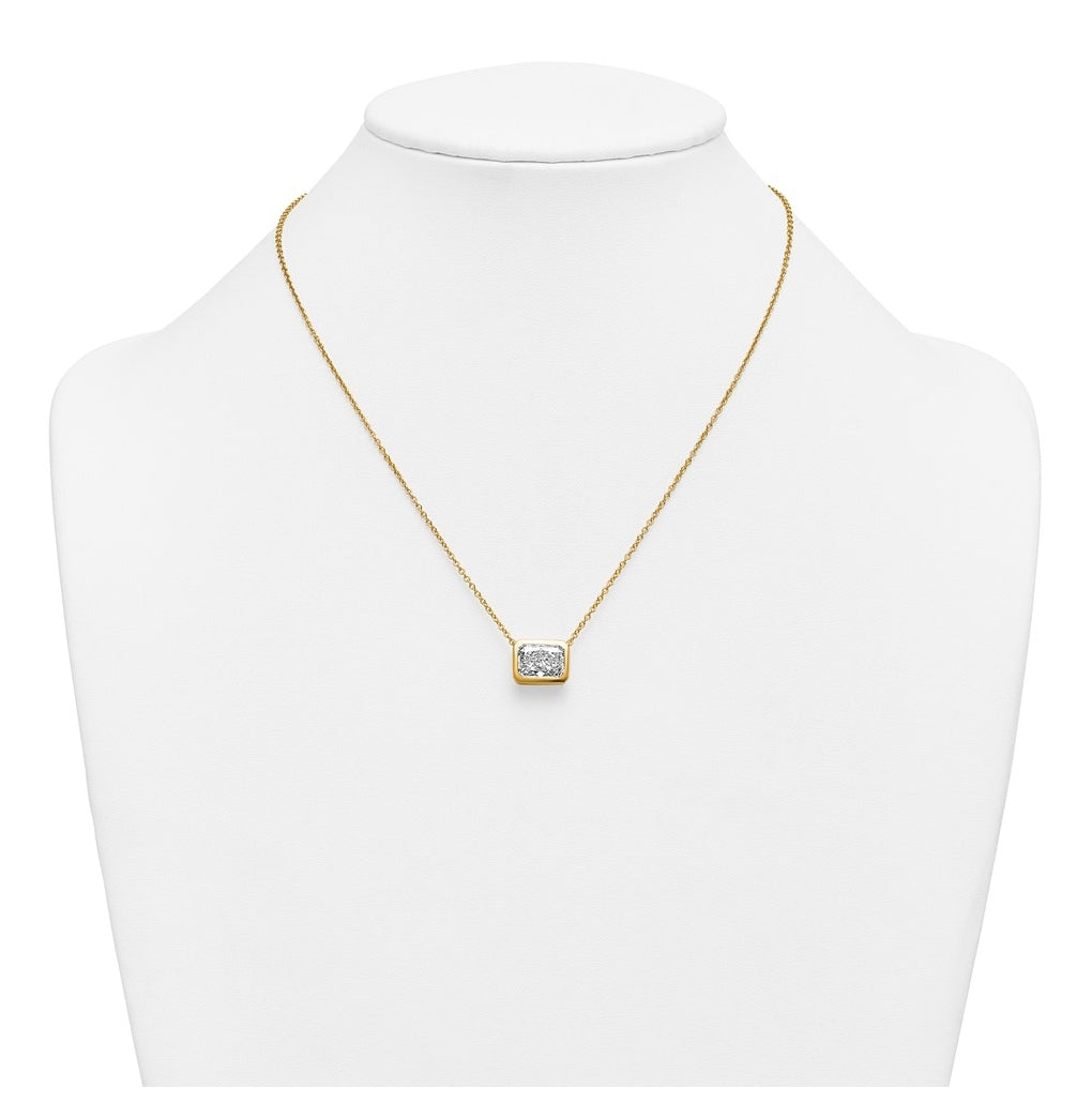 14k Yellow Gold 4 carat Certified Lab Grown Diamond VS+ F+ Radiant East-West Complete 18 inch Bezel Set Necklace