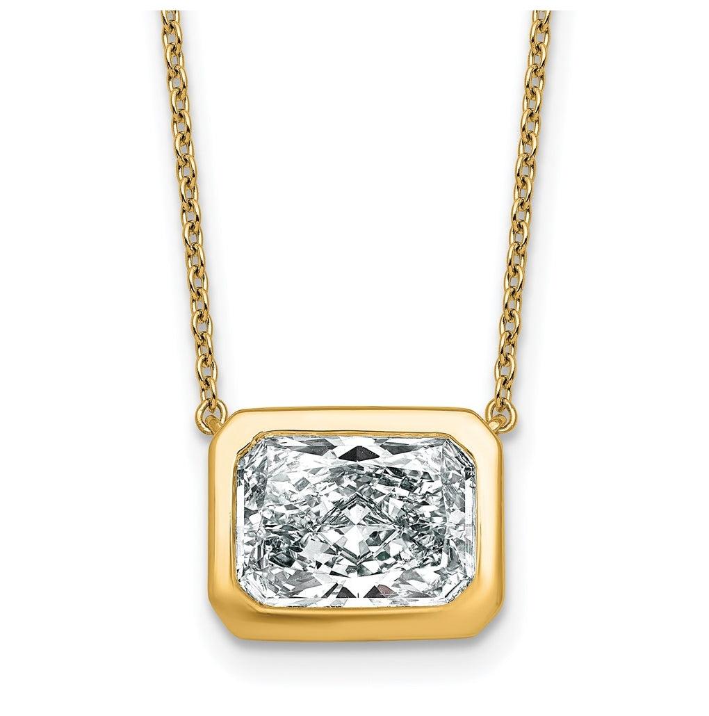 14k Yellow Gold 4 carat Certified Lab Grown Diamond VS+ F+ Radiant East-West Complete 18 inch Bezel Set Necklace