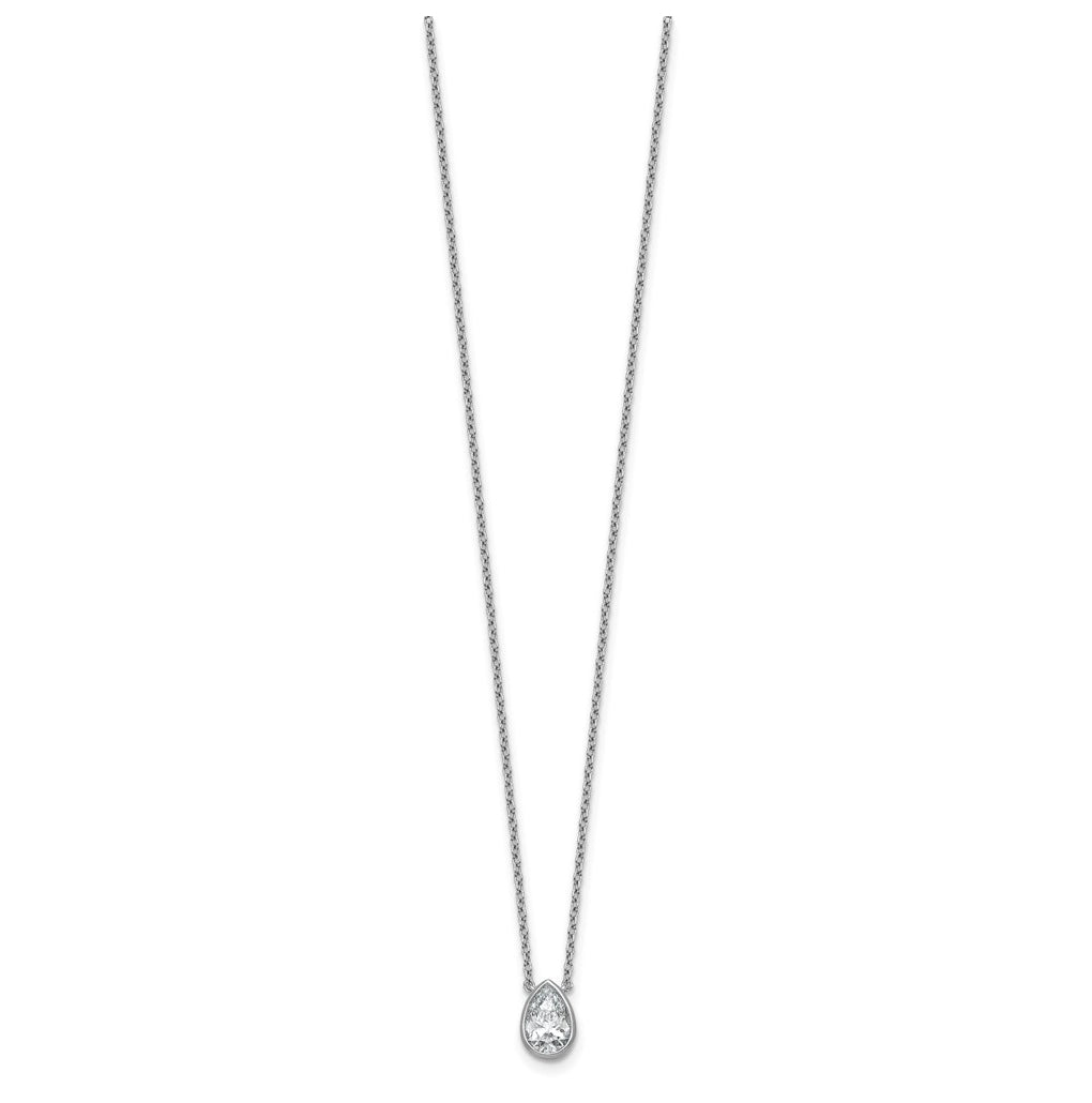 14k White Gold 1 carat Certified Lab Grown Diamond VS+ F+ Pear Complete 18 inch Bezel Set Solitaire Necklace