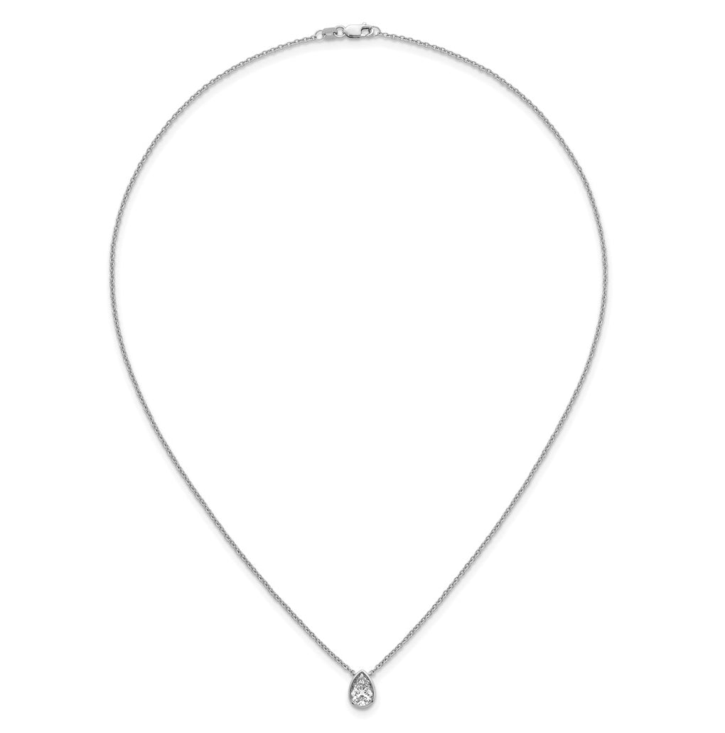 14k White Gold 1 carat Certified Lab Grown Diamond VS+ F+ Pear Complete 18 inch Bezel Set Solitaire Necklace