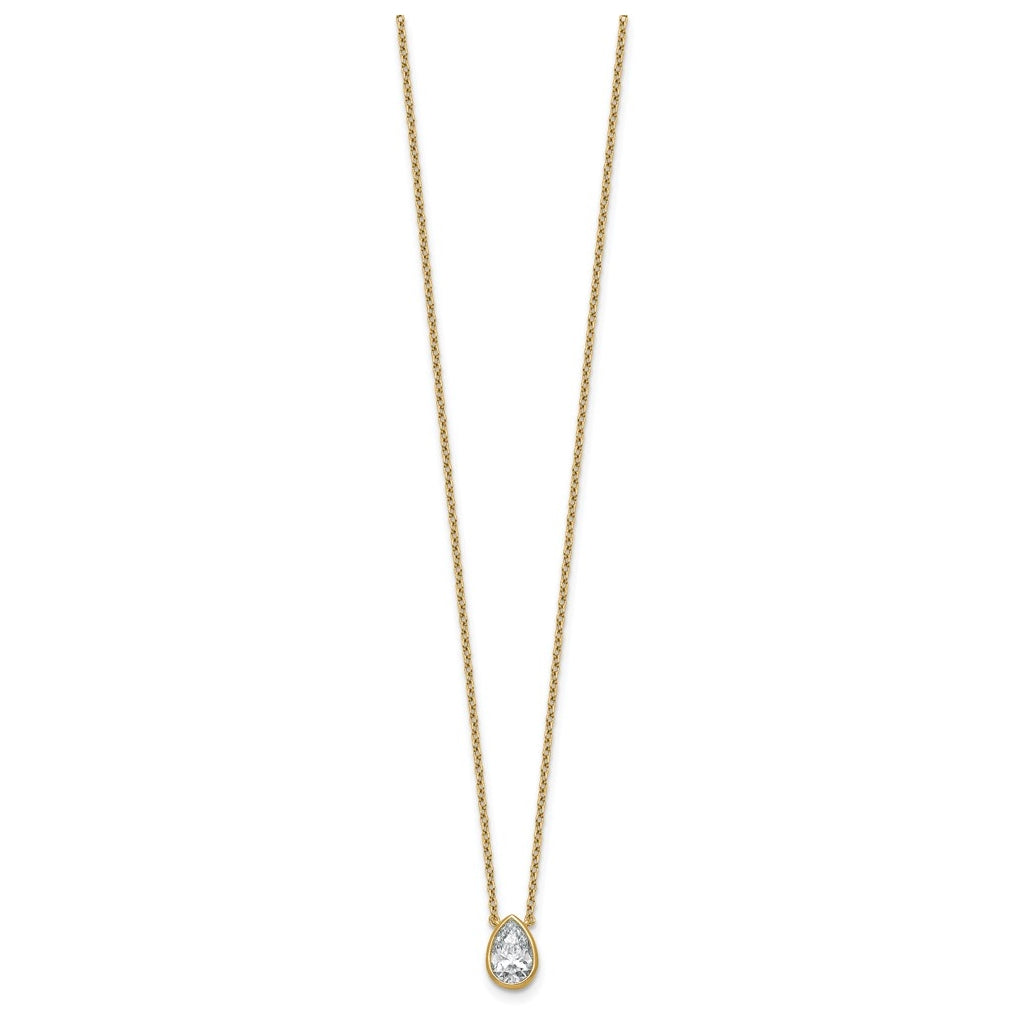 14k Yellow Gold 1 carat Certified Lab Grown Diamond VS+ F+ Pear Complete 18 inch Bezel Set Solitaire Necklace