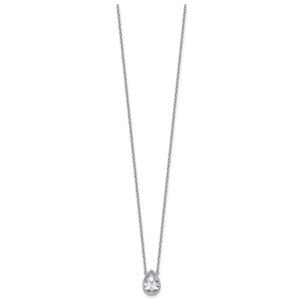 14k White Gold 1 1/2 carat Certified Lab Grown Diamond VS+ F+ Pear Complete 18 inch Bezel Set Solitaire Necklace
