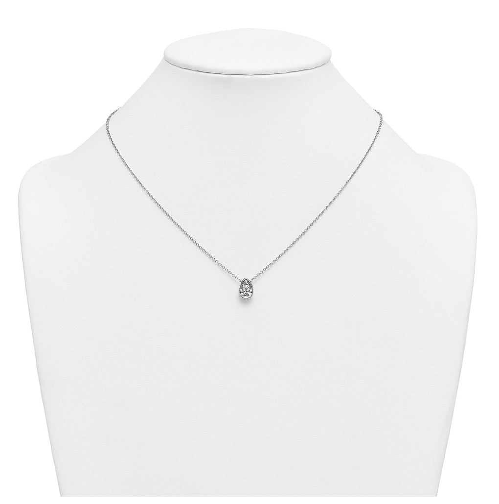 14k White Gold 1 1/2 carat Certified Lab Grown Diamond VS+ F+ Pear Complete 18 inch Bezel Set Solitaire Necklace